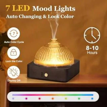 Lecdura Glass Essential Oil Diffuser with Glass Reservoir & Wood Base, 200ml Ultrasonic Lock Color Timer Auto-Off 7 Color Light Aroma Glass Dome Diffuser for Home Office Bedroom Yoga - Dark Brown