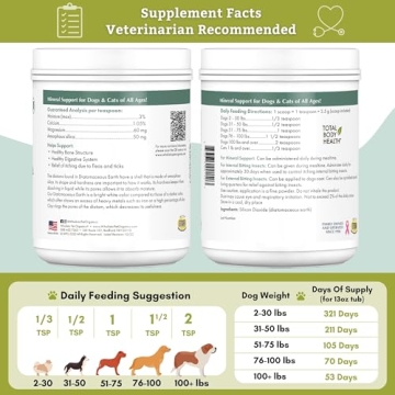 Wholistic Pet Organics DE for Dogs Organic Food Grade for Dogs - 13 Oz - Safe Non-Chemical Freshwater Silica Improves Overall Health