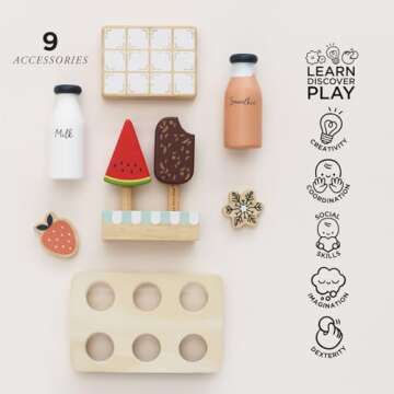 Le Toy Van – Wooden Stand Alone Fridge Freezer Set | Grand Free Standing Refrigerator & Freezer with Accessories Pretend Play Set – Suitable for 36+ Months