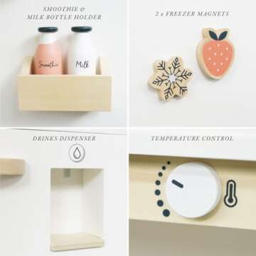 Le Toy Van – Wooden Stand Alone Fridge Freezer Set | Grand Free Standing Refrigerator & Freezer with Accessories Pretend Play Set – Suitable for 36+ Months