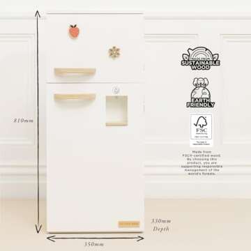 Le Toy Van – Wooden Stand Alone Fridge Freezer Set | Grand Free Standing Refrigerator & Freezer with Accessories Pretend Play Set – Suitable for 36+ Months