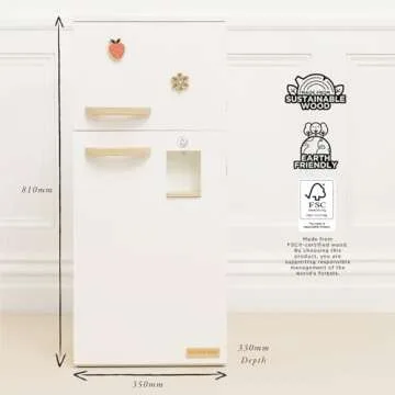 Le Toy Van – Wooden Stand Alone Fridge Freezer Set | Grand Free Standing Refrigerator & Freezer with Accessories Pretend Play Set – Suitable for 36+ Months