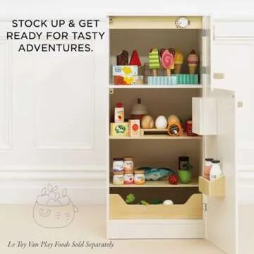 Le Toy Van – Wooden Stand Alone Fridge Freezer Set | Grand Free Standing Refrigerator & Freezer with Accessories Pretend Play Set – Suitable for 36+ Months