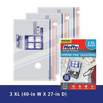 Hefty Shrink-Pak - 3 Extra Large Vacuum Storage Bags for Clothes, Pillows, Towels, or Blankets - Spa...