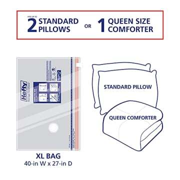 Hefty Shrink-Pak - 3 Extra Large Vacuum Storage Bags for Clothes, Pillows, Towels, or Blankets - Space Saver Vacuum Sealer Bags Ideal Under Bed Storage Solutions