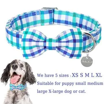 UP URARA PUP Dog Collar with Bow Tie - Adorable and Durable Adjustable Cotton Collar