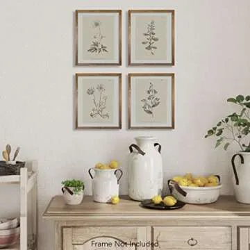 Vintage Botanical Plant Wall Art Prints - Neutral Boho Minimalist Flower Floral Posters Picture for Bathroom, Kitchen, Home Office - Beige French Counry Farmhouse Room Decor - Aesthetic Study Sketch