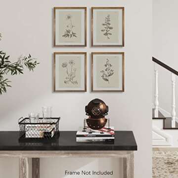 Vintage Botanical Plant Wall Art Prints - Neutral Boho Minimalist Flower Floral Posters Picture for Bathroom, Kitchen, Home Office - Beige French Counry Farmhouse Room Decor - Aesthetic Study Sketch