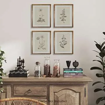 Vintage Botanical Plant Wall Art Prints - Neutral Boho Minimalist Flower Floral Posters Picture for Bathroom, Kitchen, Home Office - Beige French Counry Farmhouse Room Decor - Aesthetic Study Sketch