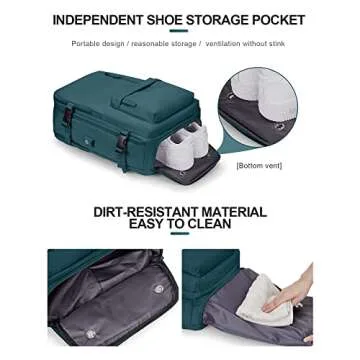 VECAVE Travel Backpack,Carry On Backpack for Women,Airline Flight Approved Waterproof 14 Inch Laptop Backpack with Shoe Compartment Casual Daypack Backpacks PeacockBlue