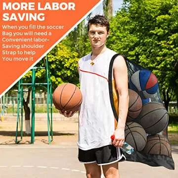 Extra Large Sports Ball Bag, Mesh Soccer Team Balls Bag, Drawstring Sport Equipment Storage Bag for Basketball, Beach Cloth and Swimming Gears with Adjustable Shoulder Strap & Front Pocket(30” x 40”)