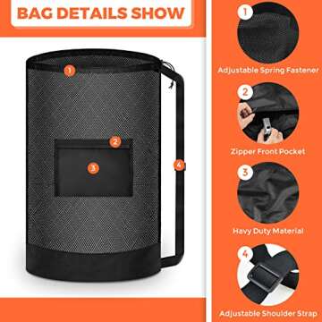 Extra Large Sports Ball Bag, Mesh Soccer Team Balls Bag, Drawstring Sport Equipment Storage Bag for Basketball, Beach Cloth and Swimming Gears with Adjustable Shoulder Strap & Front Pocket(30” x 40”)