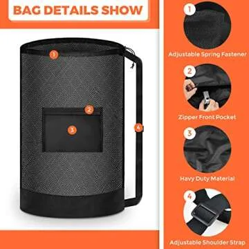 Extra Large Sports Ball Bag, Mesh Soccer Team Balls Bag, Drawstring Sport Equipment Storage Bag for Basketball, Beach Cloth and Swimming Gears with Adjustable Shoulder Strap & Front Pocket(30” x 40”)