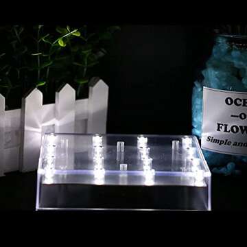 Acmee 5 inch Acrylic Square LED Vase Base Ligtht, LED Base Light with 16 LEDs for Vases Table Centerpiece Decoration, LED Base Battery Operated/USB Cable 2 Functions(White Light)