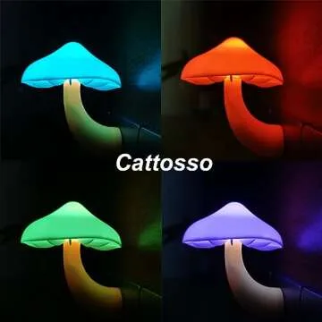 Cattosso Sensor LED Mushroom Night Light Plug in Mushroom Lamp 7 Color Changing Mushroom LED Light Night Lights for Kids Adults NightLight for Bedroom,Bathroom,Toilet,Hallway,Stairs,Kitchen，Nursery