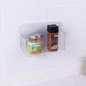 COLINCH Adhesive Wall Mounted Small Storage Organizer Box without Drilling for Bathroom, Pantry, Kitchen, Laundry, Utility Room, Inside of Cabinet Door - Clear