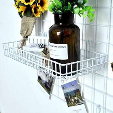 Black Metal Wire Hanging Basket, Multifunction Creative Mesh Wall Grid Holder Storage Organizer Plant Holder Shelf Flower Pots Black Coated