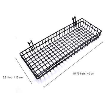 Black Metal Wire Hanging Basket, Multifunction Creative Mesh Wall Grid Holder Storage Organizer Plant Holder Shelf Flower Pots Black Coated