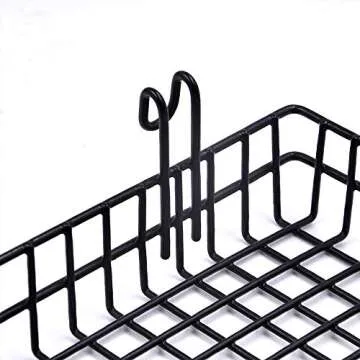 Black Metal Wire Hanging Basket, Multifunction Creative Mesh Wall Grid Holder Storage Organizer Plant Holder Shelf Flower Pots Black Coated