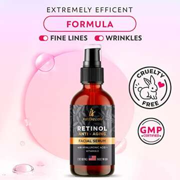 InstaSkincare DOUBLE SIZED (2Oz) Retinol Serum for Face with Hyaluronic Acid + Vitamin E and A + Aloe Vera Anti-Aging Serum Pore Tightener Fade Dark Spots Clinical Strength Formula