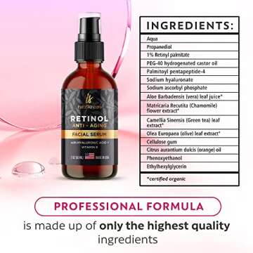 InstaSkincare DOUBLE SIZED (2Oz) Retinol Serum for Face with Hyaluronic Acid + Vitamin E and A + Aloe Vera Anti-Aging Serum Pore Tightener Fade Dark Spots Clinical Strength Formula