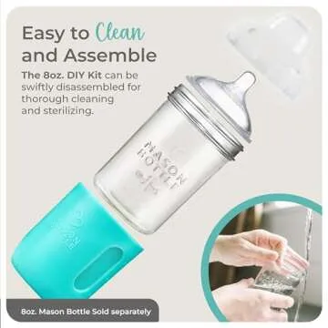 Mason Bottle 8oz Glass Baby Bottle DIY Kit - Fits Any 8oz Mason Jar - 1x Sleeve, 1x Plastic Cap, 2X Slow Flow Nipples (Ring/Lid & Jar NOT Included)