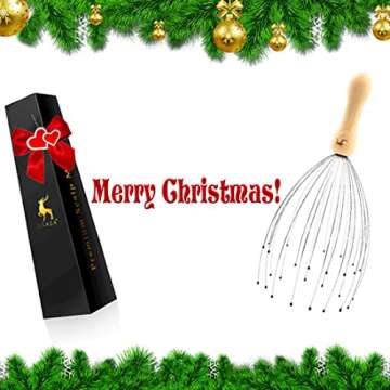 USAGA 32 Fingers Head Massager, Head Scratcher Scalp Massager, Stocking Stuffers Gift for Head Body Relaxing Wood Handle (1 Pack)