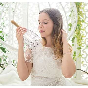 USAGA 32 Fingers Head Massager, Head Scratcher Scalp Massager, Stocking Stuffers Gift for Head Body Relaxing Wood Handle (1 Pack)