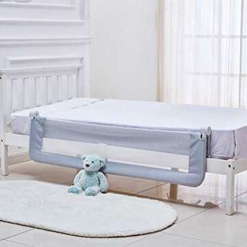KOOLDOO Baby Toddler Bed Rail 59 inch Guard Extra Long Foldable Tall Safety Bedrail with Reinforced ...