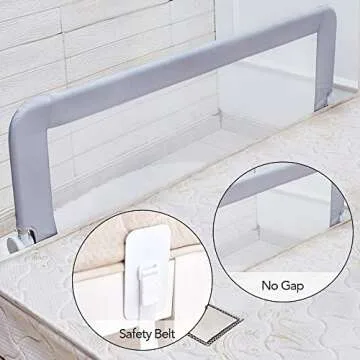 KOOLDOO Baby Toddler Bed Rail 59 inch Guard Extra Long Foldable Tall Safety Bedrail with Reinforced Anchor Safety System, for Twin Bed, Full Size Bed, Queen Bed(59" L*22.8" H, Grey)