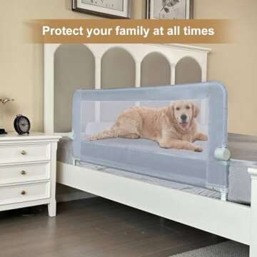 KOOLDOO Baby Toddler Bed Rail 59 inch Guard Extra Long Foldable Tall Safety Bedrail with Reinforced Anchor Safety System, for Twin Bed, Full Size Bed, Queen Bed(59" L*22.8" H, Grey)