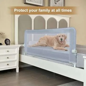 KOOLDOO Baby Toddler Bed Rail 59 inch Guard Extra Long Foldable Tall Safety Bedrail with Reinforced Anchor Safety System, for Twin Bed, Full Size Bed, Queen Bed(59" L*22.8" H, Grey)