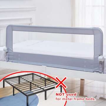 KOOLDOO Baby Toddler Bed Rail 59 inch Guard Extra Long Foldable Tall Safety Bedrail with Reinforced Anchor Safety System, for Twin Bed, Full Size Bed, Queen Bed(59" L*22.8" H, Grey)