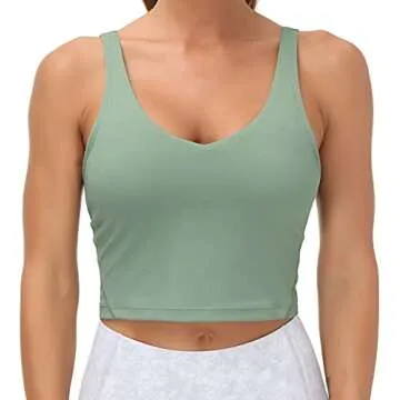 Women’s Longline Sports Bra Wirefree Padded Medium Support Yoga Bras Gym Running Workout Tank Tops (Jasmine Green, X-Large, x_l)