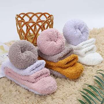 Oricordis Cozy Fuzzy Socks for Women - 5 Pairs Warm Plush