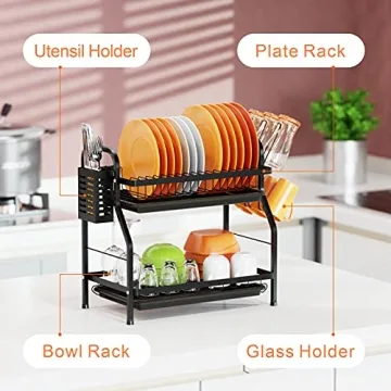Swedecor 2 Tier Dish Drying Rack for Kitchen Counter