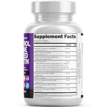 Clean Nutraceuticals Resveratrol Berberine Grape Seed Extract Quercetin Green Tea Extract Polyphenol Supplement for Women & Men w/N-Acetyl Cysteine, Acai Extract - 1Pack