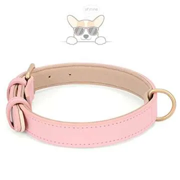 WHIPPY Leather Dog Collar for Small Medium Large Dog Adjustable Soft Breathable Leather Padded Puppy Collar with Alloy Buckle Heavy Duty Waterproof Classic Dog Pet Collar,Pink,S