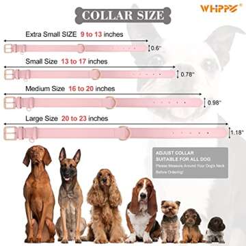 WHIPPY Leather Dog Collar for Small Medium Large Dog Adjustable Soft Breathable Leather Padded Puppy Collar with Alloy Buckle Heavy Duty Waterproof Classic Dog Pet Collar,Pink,S