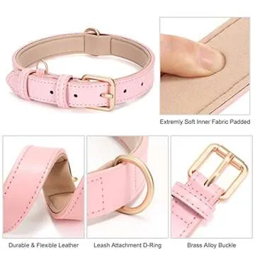 WHIPPY Leather Dog Collar for Small Medium Large Dog Adjustable Soft Breathable Leather Padded Puppy Collar with Alloy Buckle Heavy Duty Waterproof Classic Dog Pet Collar,Pink,S