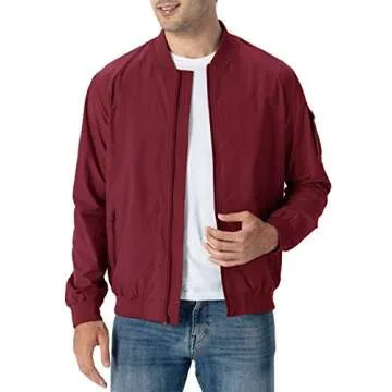 Rdruko Men's Bomber Jacket Lightweight Casual Stylish Fashion Jacket Wind Breakers(Wine Red, US XXXL)