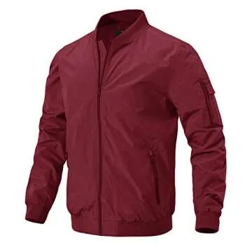 Rdruko Men's Bomber Jacket Lightweight Casual Stylish Fashion Jacket Wind Breakers(Wine Red, US XXXL)