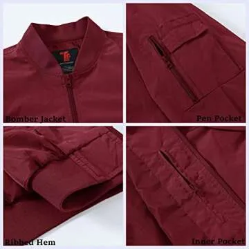 Rdruko Men's Bomber Jacket Lightweight Casual Stylish Fashion Jacket Wind Breakers(Wine Red, US XXXL)