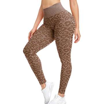 YEOREO Women's Seamless Leopard Camo Workout Leggings High Waisted Tummy Control Yoga Pants Gym Tights Mocha S