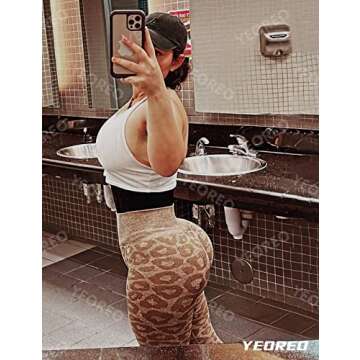 YEOREO Women's Seamless Leopard Camo Workout Leggings High Waisted Tummy Control Yoga Pants Gym Tights Mocha S