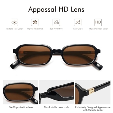 Appassal Retro Rectangular Sunglasses Stylish Durable UV Protection