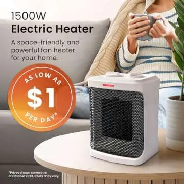 Pro Breeze Space Heater – 1500W Portable Electric Heater for Indoor Use, Ceramic Heater with Adjus...