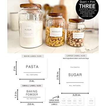 QUART + PINT 134 Kitchen Pantry Labels for Containers. Minimalist Preprinted Farmhouse Style. White Sticker Black Text. Waterproof Stickers. Organization Label for Jars Canisters & Storage Bins