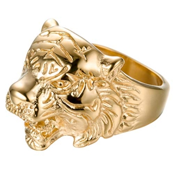 SAINTHERO Men's 316L Stainless Steel Tiger Head Ring - Vintage Gothic Design