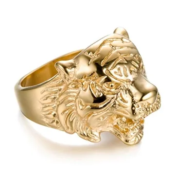 SAINTHERO Men's Vintage Gothic Tiger Head Ring Style